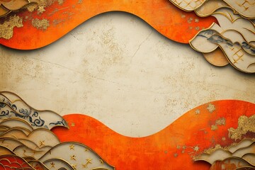 Obraz premium Elegant abstract waves in orange and gold tones with intricate details.