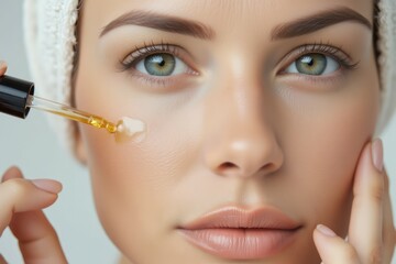 Woman applying facial serum skincare routine