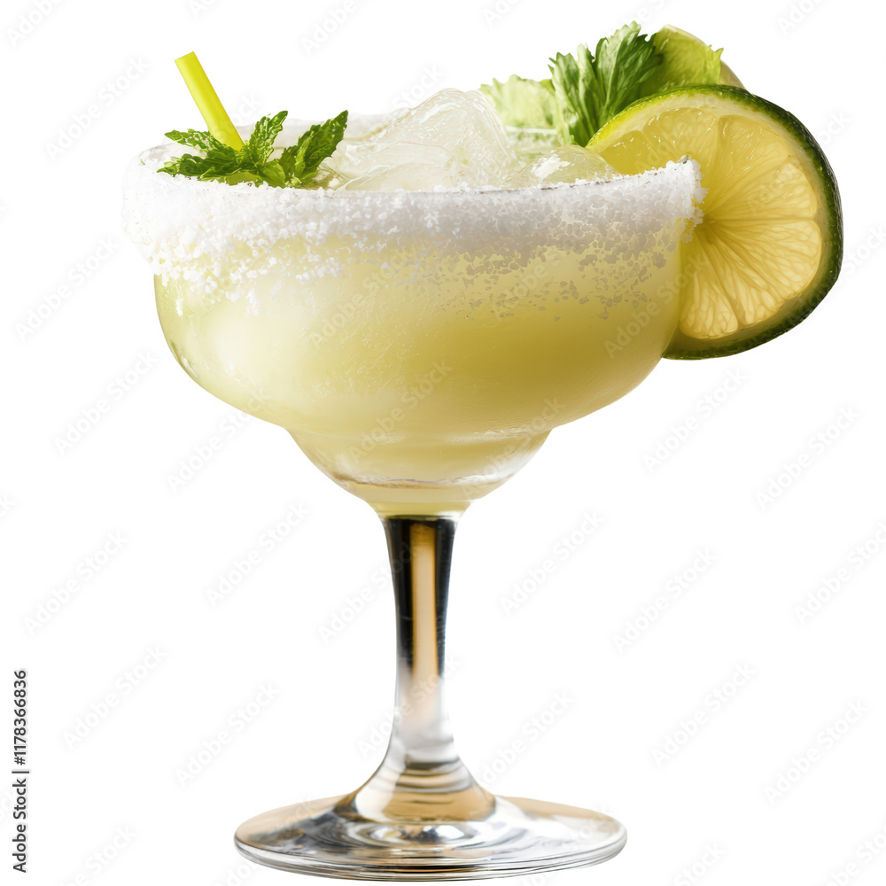 Poster refreshing margarita cocktail with vibrant lime slice and fresh lime on a rustic wooden table evokin