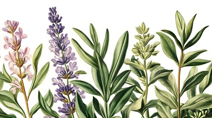 modern and colorful illustration of beautiful lavender flowers on a white background
