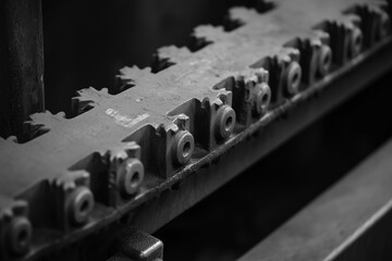 Industrial machinery and engineering mechanism with gears and cogs at work showcasing precision manufacturing technology






