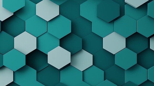 A modern geometric pattern featuring teal hexagons with varying shades, creating a stylish and textured visual effect.