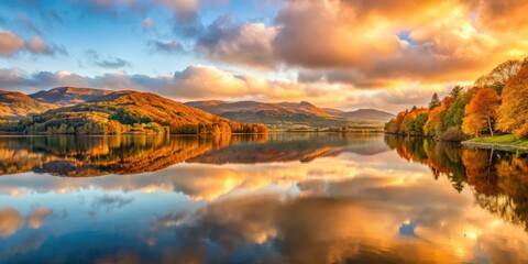 Obraz premium Autumn Sunrise Over Coniston Water, lake landscape, sunrise, lake landscape