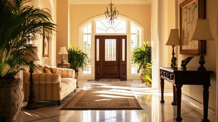 Sunlit Grandeur: Elegant Entryway of a Luxurious Home