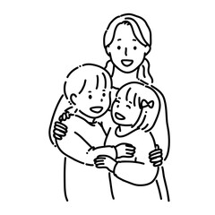 男の子と女の子とお母さん＿線画