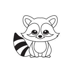 illustration of Black And White Coloring Book With Bold Lines, Cute Animal Racoon