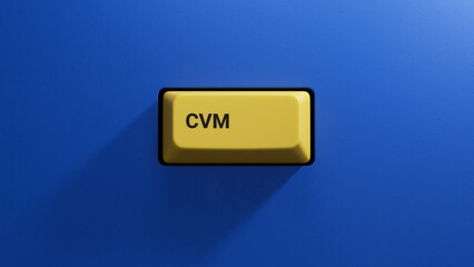 yellow button with text CVM. the medicine. medical concept.close up button of keyboard,Business Concept.3D rendering on blue background.