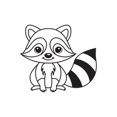 illustration of Black And White Coloring Book With Bold Lines, Cute Animal Racoon