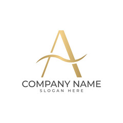 letter "A" elegantly intertwined with a flowing wave. The golden color and minimalist design convey a sense of luxury, grace, and sophistication, making it suitable for brands in the beauty, fashion, 
