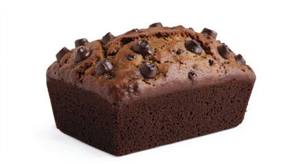 A delicious chocolate loaf cake with chocolate chips on top.