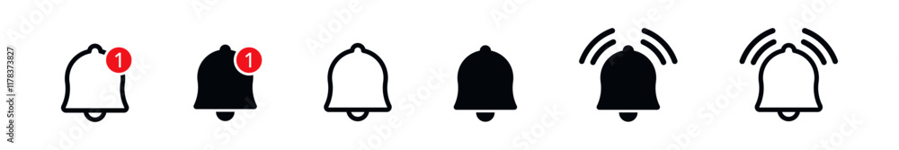Poster Notification bell icon set. Alarm symbol. Ringing bells reminder icon , incoming inbox message sign - Web icons collection set