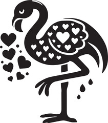 Cute flamingo with hearts vector silhouette