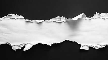 white ripped paper torn edges strips isolated on black background