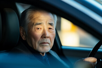 運転席のシニア男性