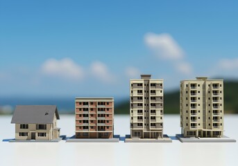 住宅・不動産イメージ・ミニチュア模型・青空背景