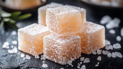 Sugary Peach Turkish Delight Cubes on Slate