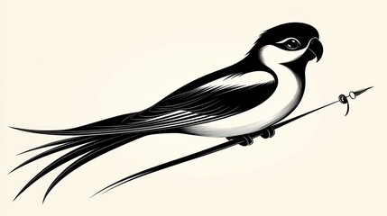 Elegant Monochrome Bird Illustration: A Striking Parrot Perched on a Branch