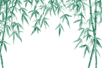 Bamboo leaves frame serene background, evoking tranquility and nature