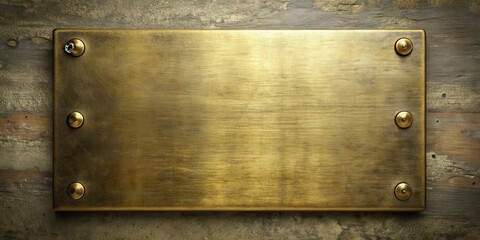Fototapeta premium Antique Brass Plate Background Textured Metal Surface with Fasteners on Wooden Panel