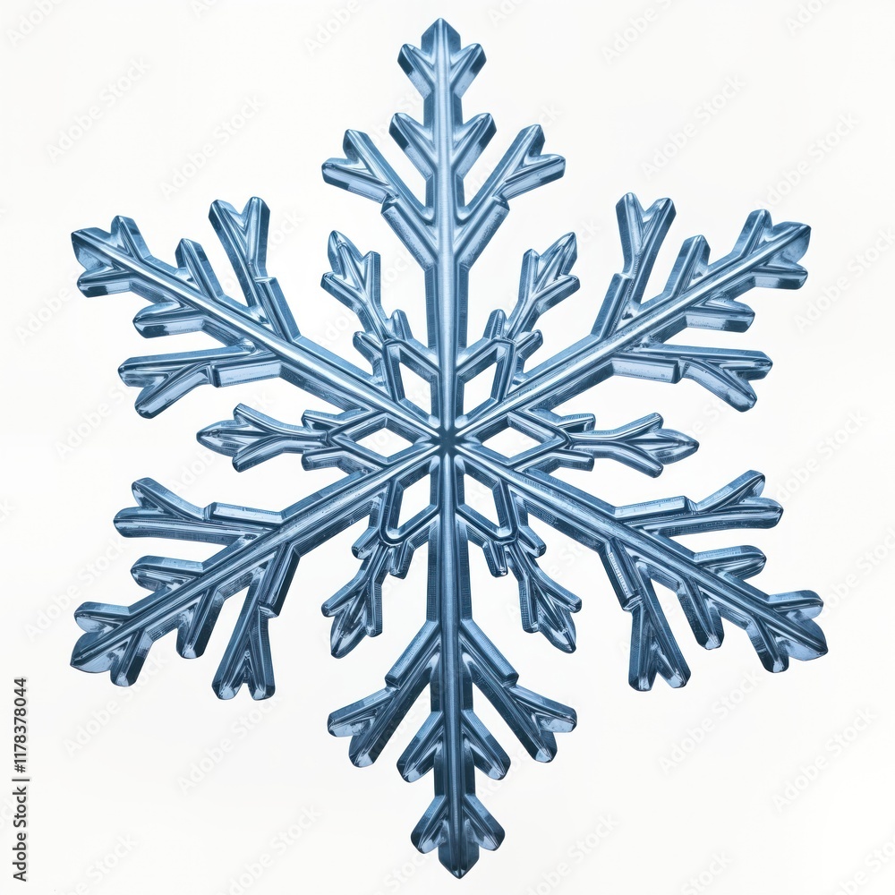 Poster Detailed macro photo of single snowflake. Crystal structure, intricate pattern visible. Winter scene. Beautiful design. Perfect for decorative items. High quality image ideal for various projects.