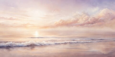 Obraz premium Serene Seascape Pastel Hues of Dawn Embrace Gentle Waves on a Misty Ocean