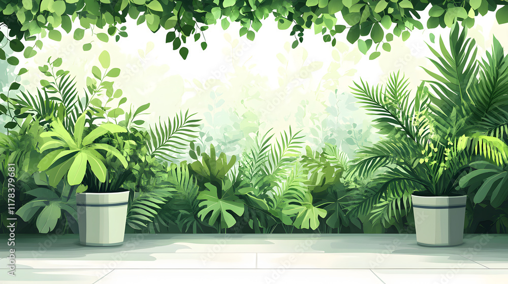 Aufkleber a serene indoor space adorned with lush green plants in pots, creating a calming atmosphere filled w