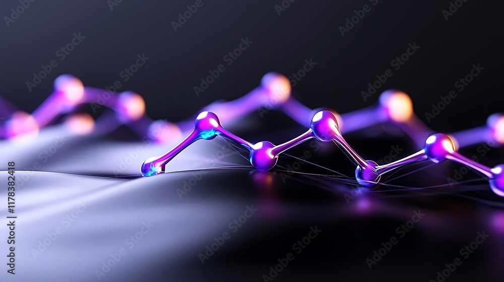Poster abstract 3d rendering of interconnected glowing spheres, resembling a molecular structure or network
