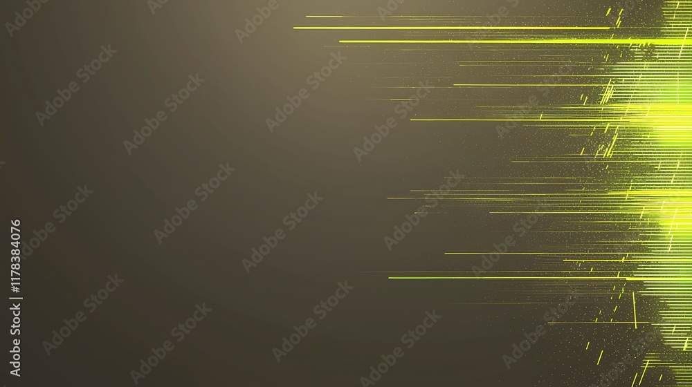 Poster abstract background with glowing green lines and particles on dark brown.