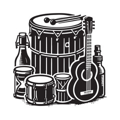 Cajon Silhouette Vector Illustration, Solid White Background.