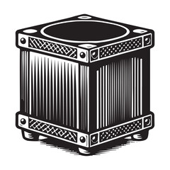 Cajon Silhouette Vector Illustration, Solid White Background.