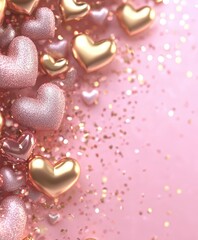 Fototapeta premium A sea of vibrant hearts dances on a soft pink surface, radiating love and joy, perfect for celebrating the spirit of Valentine's Day.