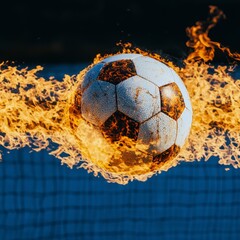 Fiery Soccer Ball in Motion  Dynamic Sports  Intense Flames  Goal