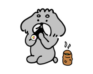 恵方巻を頬張るゆるい手描き犬
