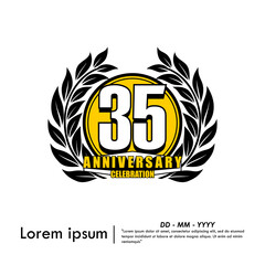 35th years anniversary celebration emblem. anniversary logo isolated with laurel wreath on white background. vector illustration template design for web, flyers, poster, invitation card, greeting card