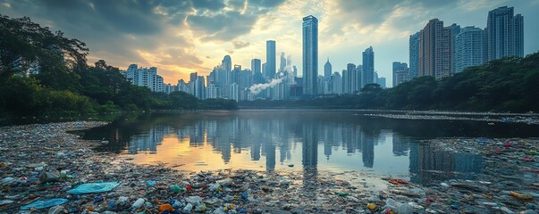 Fototapeta premium Urban reflection of progress and pollution