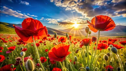 Obraz premium Close-up macro reveals Yakima Reservation poppies' stunning wildflower detail; a breathtaking bloom.