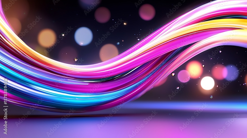 Aufkleber abstract colorful glowing wave with bokeh background.