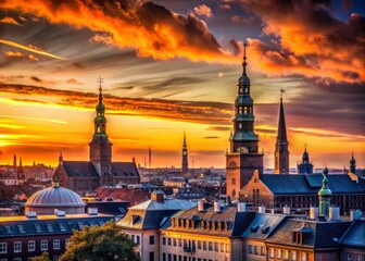 Danish design's elegant silhouettes define Copenhagen's cityscape in captivating nighttime architectural photography.