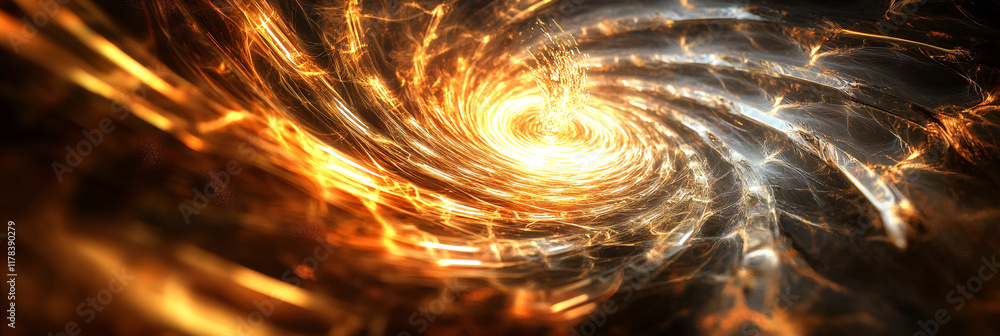 Poster an abstract swirl of arrows spinning in a vortex, converging at a single glowing point, symbolizing 