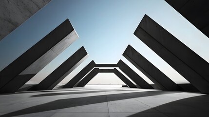 Obraz premium Monochrome Architectural Geometry - 3D of Precise Angular Forms and Minimalist Design