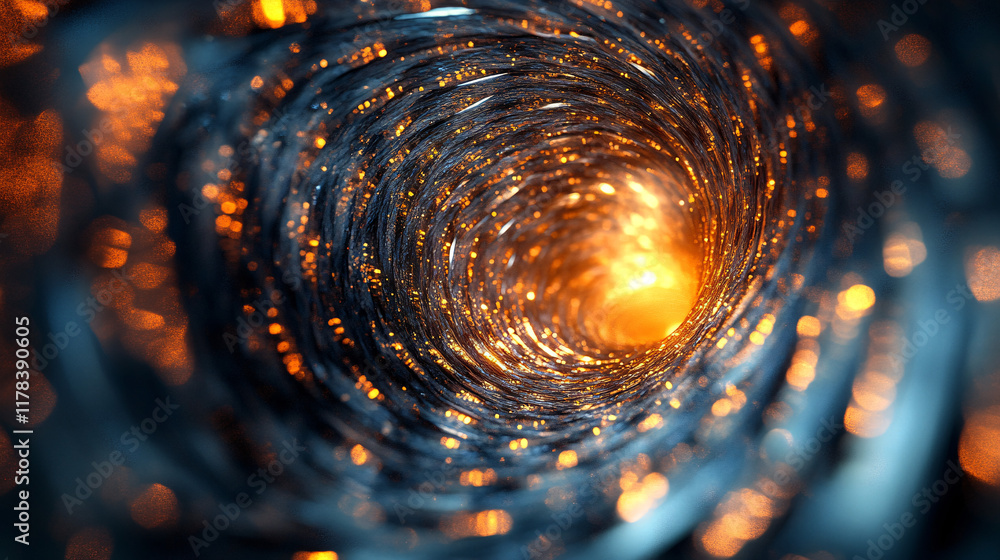 Poster an abstract swirl of arrows spinning in a vortex, converging at a single glowing point, symbolizing 