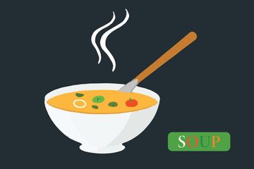 Vector illustrations depict a food palette of healthy meals including soup, breakfast plates, and hot dinner dishes tomatoes, vegetable, basil, chinese food, bowl, cooking, dieting, dinner, food, herb