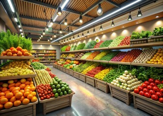3D Supermarket Grocery Realistic Render,  Fresh Produce,  Food Display