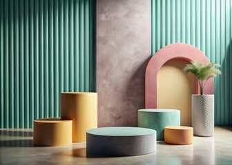 Geometric concrete display: a stylish backdrop for your vintage cosmetic product mockup.