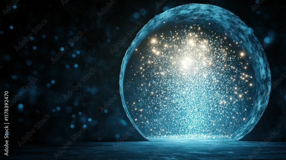 Poster digital payment streams flowing through a cosmic bubble virtual space 3d animation sci-fi environmen