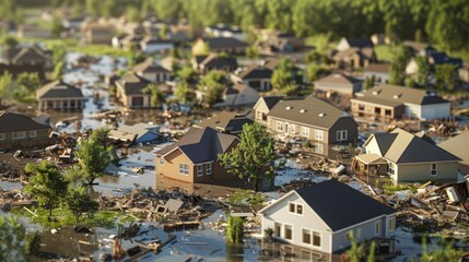 Fototapeta premium Showcase the resilience of communities with detailed 3D illustrations of disaster recovery efforts