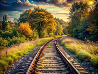 Fototapeta premium Abandoned Railroad Tracks in the Countryside - Toned Photorealistic AI Art