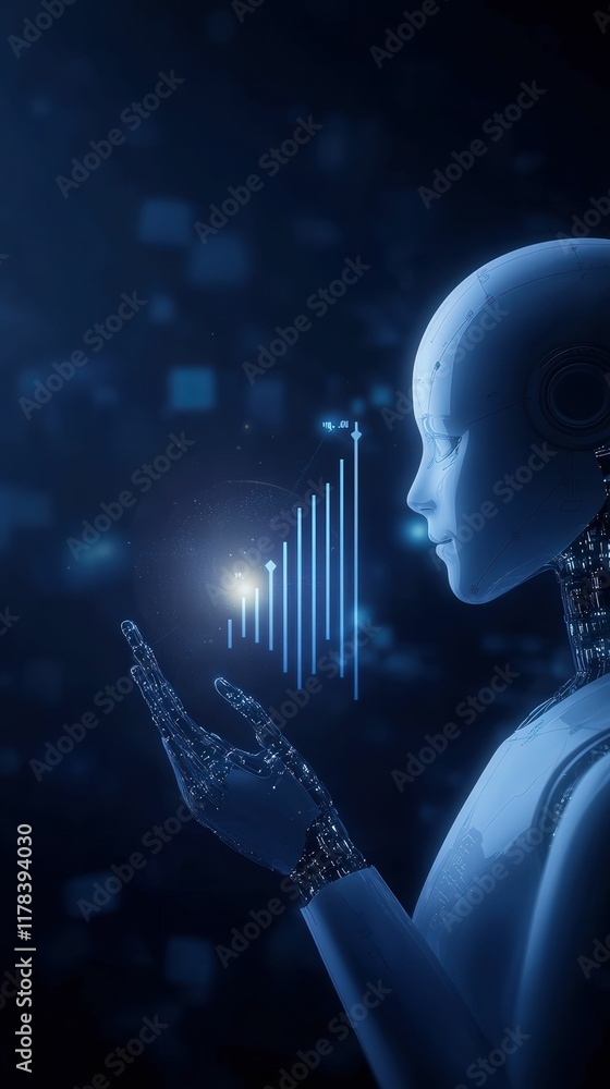 Poster virtual assistant ai explains tax benefits in a digital environment futuristic setting interactive c