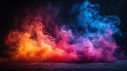 Fototapeta premium Colorful Smoke Swirls Above Dark Wooden Surface