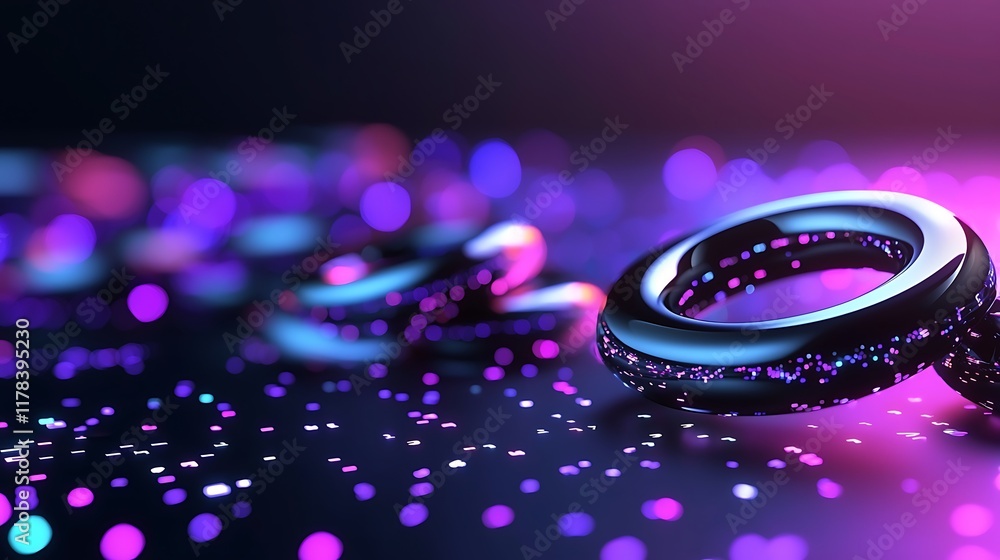 Poster abstract dark background with glowing rings and bokeh.